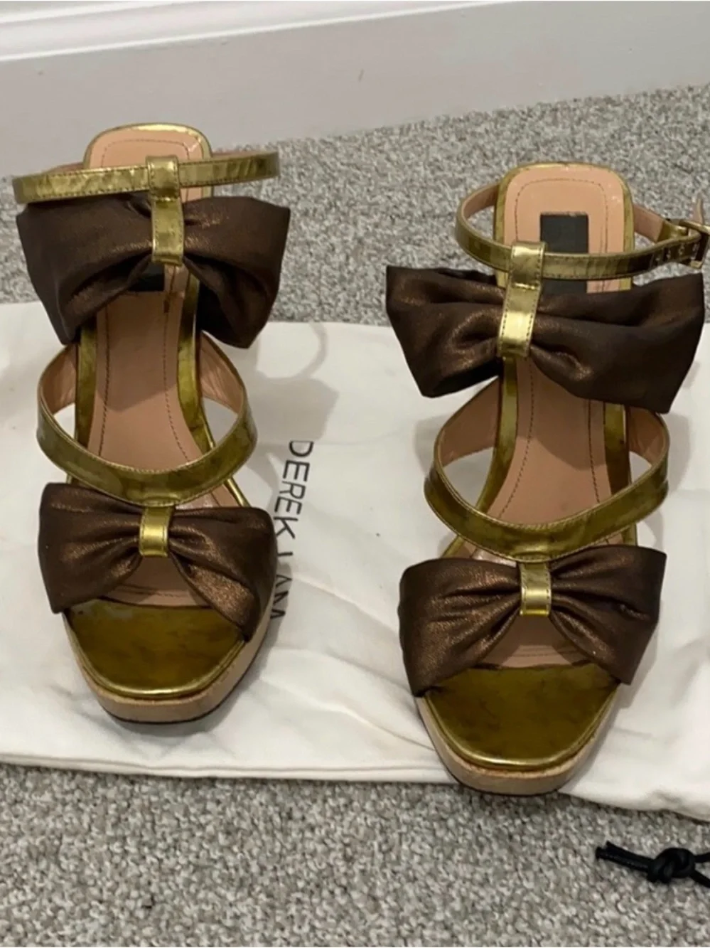 Derek Lam Metallic Gold and Brown Bow Sandals